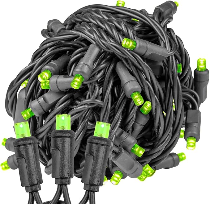 Novelty Lights 25ft Christmas String Lights, 50 Lime LED Bulbs on Black Wire, 6" Spacing, Connectable Indoor Outdoor Commercial Grade Lighting for Holidays Patio Weddings