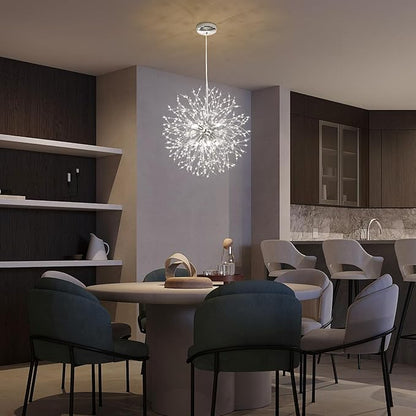 Qamra Modern Crystal Chandeliers, Chrome Firework Dandelion Sputnik Chandelier Light Fixture Pendant Lighting for Living Room, Dining Room, Bedroom, Kitchen(8-Light, Chrome)