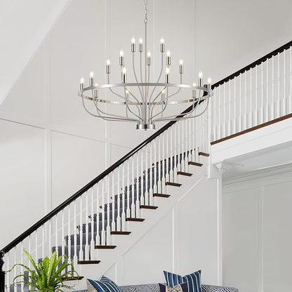 18-Light Brushed Nickel Chandelier, 39.4" Large Candle Chandeliers Modern Mid Century Classic Chandelier Light Fixture for Large Living Room Dining Room Stairs Entry Restaurant Hotel