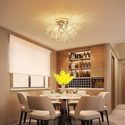 AGV LIGHTING CL023C Crystal Ceiling Light, Close to Ceiling Flushmount Light Fixture, Firework Design Dandelion Shape, 6-Lights, D18 x H10, Chrome Finish