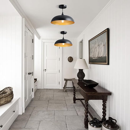 Eustace Ceiling Mounted 14 inch Round Dome Modern Farmhouse Style Chandelier, Matte Black Metal Pendant Light Fixture,Kitchen Island, Dining Room,Bedroom, Hallway