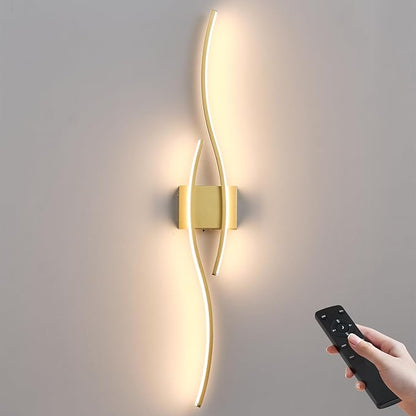 KARTOOSH Battery Operated Wall Sconces with Remote Control, Dimmable/3 Colors/Night-Light/Timer/Memory, Gold Modern Wireless LED Sconce for Living Room, Hallway, Bedroom, 39.3 Inch (1 Pack)