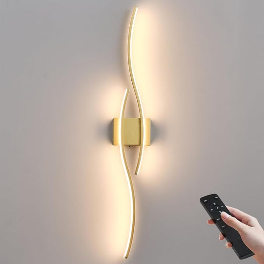 KARTOOSH Battery Operated Wall Sconces with Remote Control, Dimmable/3 Colors/Night-Light/Timer/Memory, Gold Modern Wireless LED Sconce for Living Room, Hallway, Bedroom, 39.3 Inch (1 Pack)