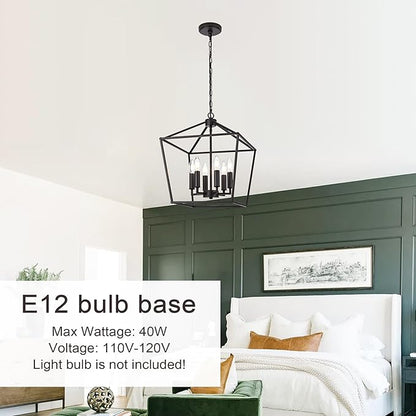 MELUCEE 16 Inches Farmhouse Chandelier 6-Light Oil Rubbed Bronze Cage Hanging Lights Rustic Lantern Pendant Lighting for Kitchen Island Dining Room Foyer Hallway, E12 Base