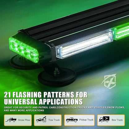 Xprite 26" COB LED Strobe Rooftop Flashing Light Bar, Double Side Hazard Warning Beacon Lights w/Magnetic Mount for Emergency Vehicles Construction Cars Trucks Traffic Security White Green
