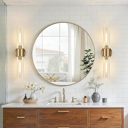 Wall Sconces Set of Two, Modern Bathroom Sconces Wall Lighting with & Clear Glass Glass, Brass Sconces Wall Decor Set of 2 for Bathroom Mirror Bedroom Living Room Hallway