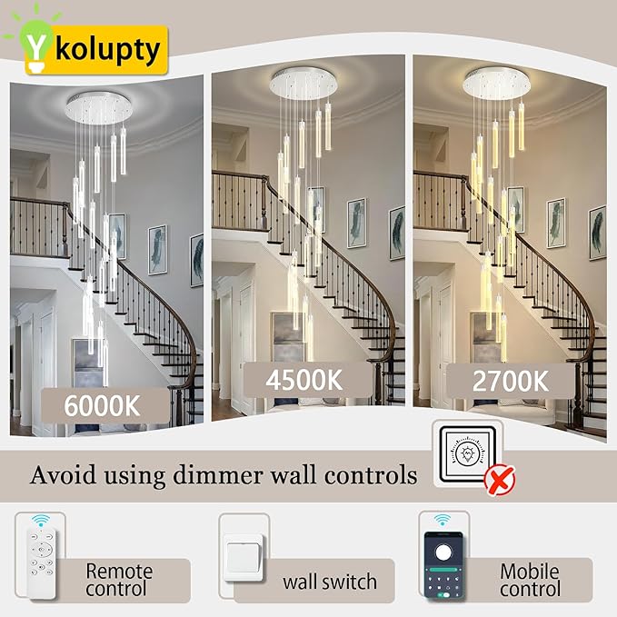 ykolupty H125'' Modern Crystal Chandelier 18-Lights Large Foyer Chandelier Crystal Pendant Ceiling Light for Staircaes Hallway Entrance Silver