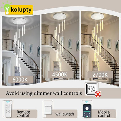ykolupty H125'' Modern Crystal Chandelier 18-Lights Large Foyer Chandelier Crystal Pendant Ceiling Light for Staircaes Hallway Entrance Silver