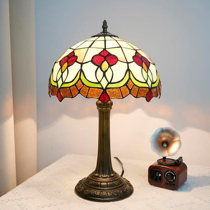Red Tuilp Tiffany Lamp Stained Glass Table Lamps Antique Vintage Style Bedside Nightstand Nightstand Decor Living Room Bedroom Office Home Retro Bar Hotel 12 Inch Unique Reading Desk Lamps