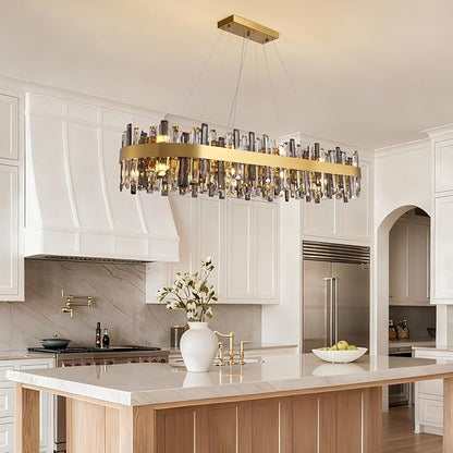 Siljoy Gold Crystal Chandelier for Dining Room, Large Modern 2-Tiers K9 Crystal Raindrop Chandelier, 20 Lights Luxury Adjustable Hanging Ceiling Light for Living Room Kitchen Island Bar L52''
