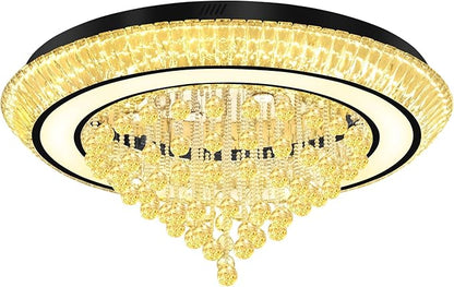 40in Black Flush Mount Chandelier Ceiling Light, Raindrop Chandeliers for Dining Room, Glam Crystal Chandeliers, Modern Led Luxury Chandelier for Living Room, Bedroom