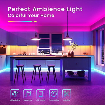 TJOY 50ft Bluetooth LED Strip Lights, Music Sync 5050 LED Light Strip RGB Color Changing LED Lights Strip with Phone Remote, LED Lights for Bedroom Kitchen TV Party TIKTOK DIY (APP+Remote +Mic)