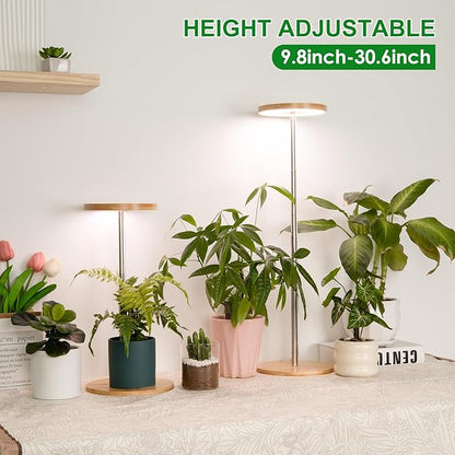LORDEM Bamboo Grow Light, LED Plant Light for Indoor Plants Growing, Full Spectrum Bamboo Desk Growth Lamp with Automatic Timer for 4H/8H/12H, 4 Dimmable Levels, Height Adjustable