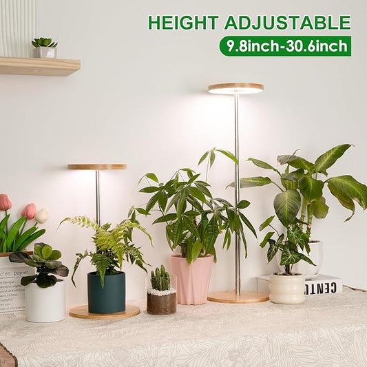 LORDEM Bamboo Grow Light, LED Plant Light for Indoor Plants Growing, Full Spectrum Bamboo Desk Growth Lamp with Automatic Timer for 4H/8H/12H, 4 Dimmable Levels, Height Adjustable, Pack of 2