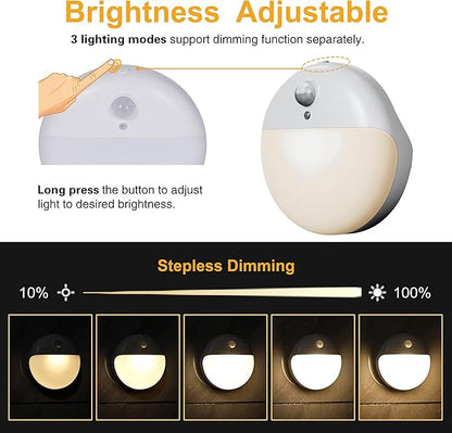 YUNLEX 2 Pack Motion Sensor Light Indoor, 2.6" Small Stick on Lights for Stairs, Bathroom, Dimmable Battery Night Light, 3 Light Modes, Soft LED Light for Travel, Toliets, Bedroom, Kids, Warm White