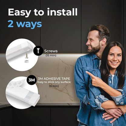 EShine Hand Wave Activated Under Cabinet LED Lighting Kit, Dimmable, 3-Pack 12 in - Touchless Dimming Control, Black Under Counter Lights for Kitchen, Garage, Office, Shelf - Warm White (3000K)