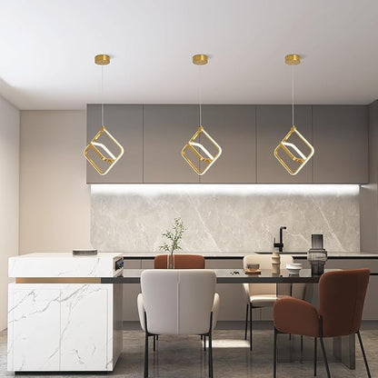 Modern LED Chandelier Gold Rectangular Pendant Light Fixtures 4000K 20W Dimmable Height Adjustable Pendant Lighting for Dining Room Kitchen Island Bedroom Living Room Foyer（3-Pack）