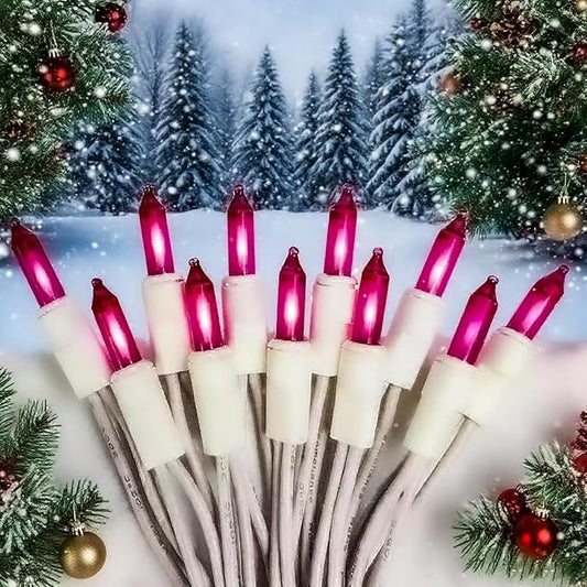 Christmas Lights 100 Counts, Indoor Outdoor,Green Wire Connectable of Lighting String Warm White,Decorations for Holiday, Party,Festival,Valentine,Sping (White-Pink)