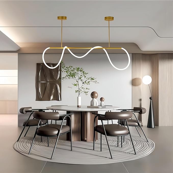 SMG Modern LED Linear Pendant Light for Dining Room, Dimmable Gold Chandelier for Office, 39" Linear DIY Chandelier with Remote Control Stepless Dimming, Restaurant Kitchen Long Hose Lamp