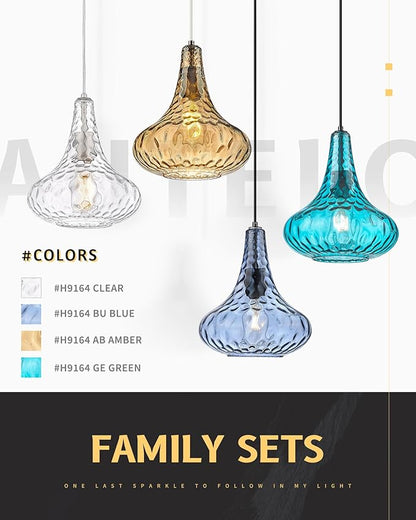 AUTELO Glass Kitchen Pendant Lights Pendant Light Fixture with Hammered Glass Hanging Light for Kitchen Island Living Room Dinning Room H9164
