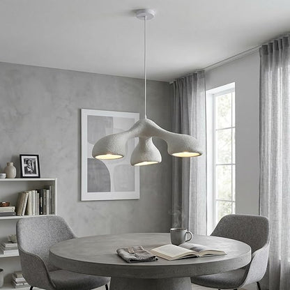 JAYMP 3-Lights Pendant Light Fixture for Dining Room Kitchen Island Restaurant Farmhouse E26 Base Modern Hanging Lamp 1 Pack (Matte White,E Shape, 72cm/28.3in)