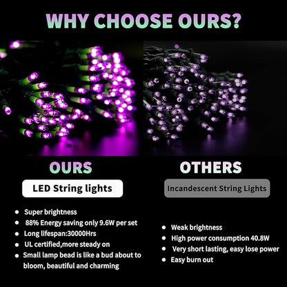 Christmas200-Count Mini Purple & Green String LightsUL-Certified, Equipped with 8 Lighting Modes, Perfect for patios, Fences and Holiday Occasions.(40ft)