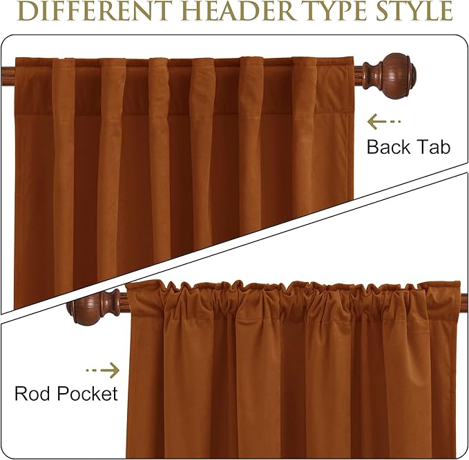 StangH Burnt Orange Curtains, Autumn Fall Decor Elegant Velvet Window Panels, Energy Efficient Super Soft Drapes for Living Room/Cafe/French Door, W52 x L102 inches, 1 Panels