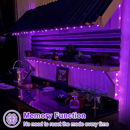 QITONG Solar Fairy Lights Outdoor Waterproof, 2 Pack Each 66ft 200 LED Purple Christmas String Lights, Silver Wire Twinkle Mini Lights with 8 Modes
