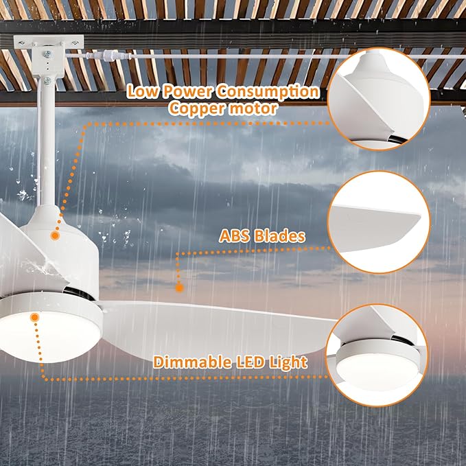 Depuley Outdoor Ceiling Fan with Light: 42 Inch White Waterproof Gazebo Fans with Lights Outdoor Hanging - Plug in Remote App Control for Patio Indoor Farmhouse Porch - 6 Speed Reversible DC Motor