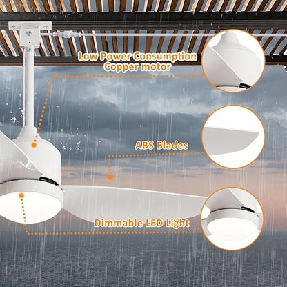 Depuley Outdoor Ceiling Fan with Light: 42 Inch White Waterproof Gazebo Fans with Lights Outdoor Hanging - Plug in Remote App Control for Patio Indoor Farmhouse Porch - 6 Speed Reversible DC Motor