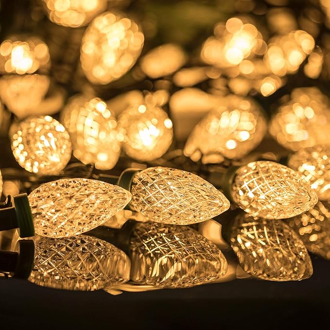 AWQ 100LED 81 FT C9 Christmas String Lights Plug in Fairy Twinkle String Lights 8 Modes Timer Function Waterproof Extendable for Indoor Outdoor Wedding Party Christmas Decoration (100, Warm White)