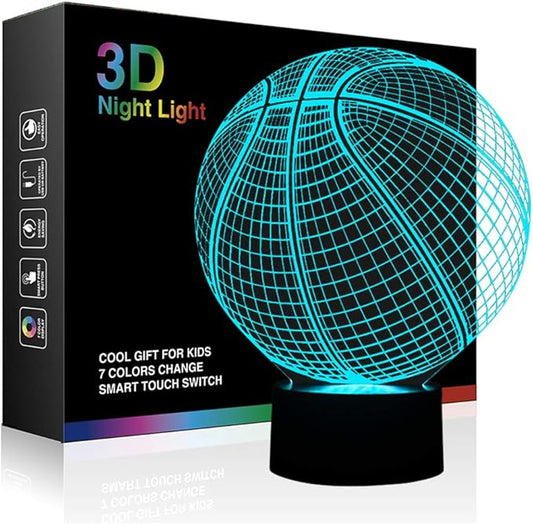 Ticent 3D Lamp Basketball Round Shape, 7 Color Changing Night Light Smart Touch Switch LED Lighting Creative Gift Toys Decorations