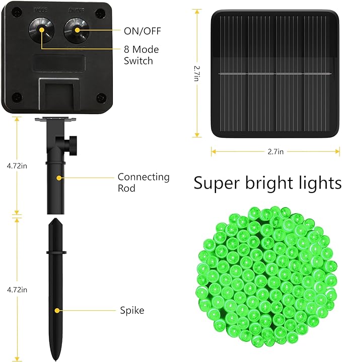 Flechllary Solar String Lights for Outside, 39Ft 100 LED Solar String Lights Outdoor with 8 Modes，Solar Lights for Outside Waterproof for Yard, Fence,Balcony, Party,Christmas Tree Decorations (Green)