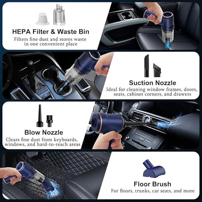 KMM Handheld Car Vacuum Cleaner, 9000Pa Vacuum Cleaner and Air Duster, 120W High Power Hand Held Vacuum with LED Light and Multi-Nozzles for Car, Home, Office, Pet