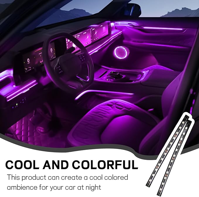 Car LED Strip Light, 12V 24 LED Interior Atmosphere Lights Under Dash Ambient Night Light, Auto Interior Decorative Lamp with Cigarette Adapter Plug (Pink Purple, Cigarette Lighter)