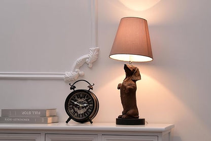 YANIC Lamp for Bedroom, Bedroom Nightstand, Classic Bedside Lamps, Lamps for Night Stands, Adjustable Angle Dog Statue Rocker Switch Brown Fabric Shade Mental Base (24112A)