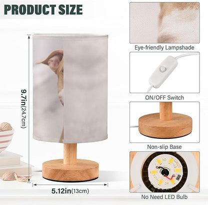 Table Lamp Pitbull Dog Smile Nightstand Lamp with Wood Base Fabric Lamp Shade Bedside Desk Lamp for Living Room Bedroom Kids Room Office