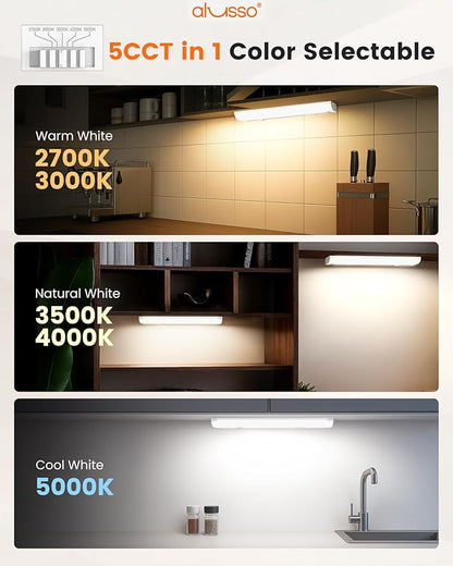 ALUSSO 12 Inch LED Under Cabinet Lighting Hardwired & Plug in 120V, 5CCT Color Selectable 2700K-5000K Dimmable 6W 510LM High Brightness, Strip Linkable Under Counter Lights for Kitchen Sink, 1 Pack