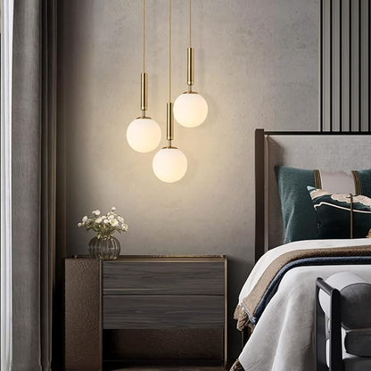 KCO Lighting 3-Lighs Cluster Pendant Lighting Mid Century Gold Globe Pendant Light Large Milk White Glass Chandelier Modern Kitchen Pendant Lighting for Living Room Dining Room