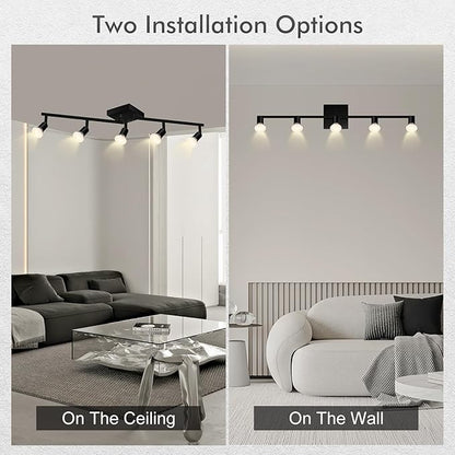 BoostArea 5 Light Track Lighting Fixtures Ceiling, Matte Black Kichen Track Lighting, Rotatable Light Heads, Adjustable Modern Directional Ceiling Light for Kitchen,No Bulbs