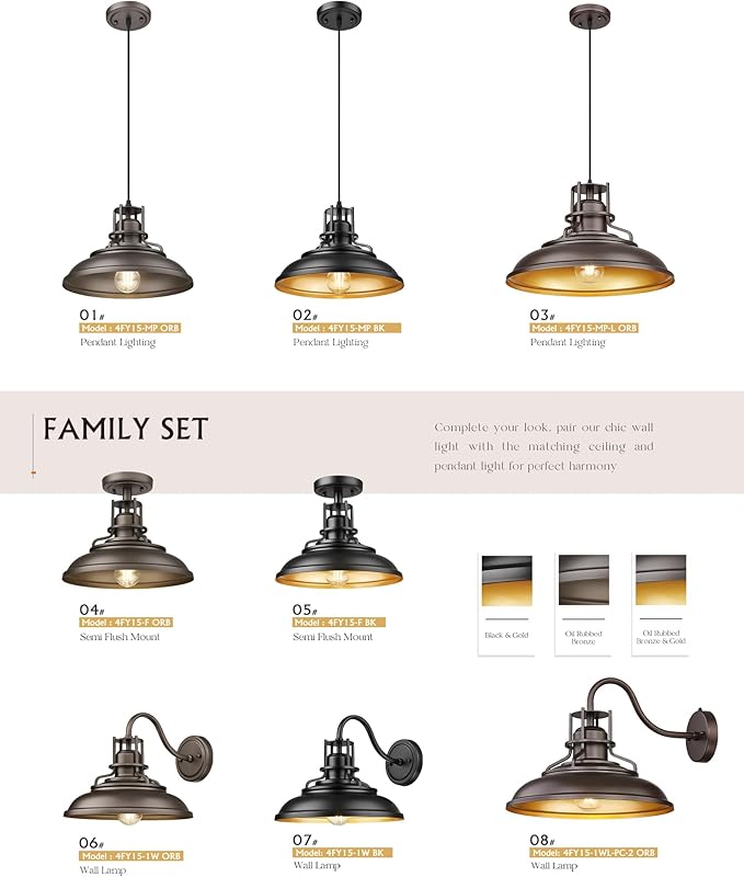 FEMILA Industrial Semi Flush Mount Light Fixture, 12" Farmhouse Ceiling Light Fixture for Porch, Hallway, Kitchen, Bedroom, 2 Pack, Oil Rubbed Bronze, 4FY15-F-2PK ORB