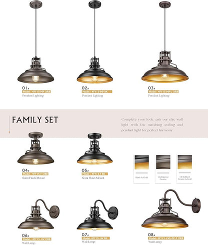 FEMILA Industrial Semi Flush Mount Ceiling Light, 12" Farmhouse Front Porch Ceiling Lighting Fixture, 2 Pack Outdoor Flush Mount Porch Light for Entryway, Hallway, Kitchen, 4FY15-F-2PK BK-1