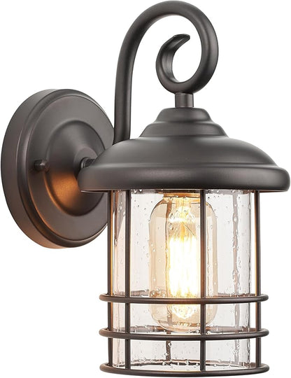 MICSIU 1-Pack 5.5" Narrow Oil Rubbed Bronze Outdoor Wall Sconce, 9.8" Rustic Farmhouse Porch Light with Seedy Glass, Anti-Rust Exterior Fixture for Slim Column, Garage, Patio, Front Door Sidelight