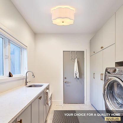 12.99“ Semi Flush Mount Ceiling Light Fixture Modern 3-Lights Gold Drum Ceiling Lighting Vintage Linen Ceiling Lamp for Laundry Room, Kitchen, Basement, Dining Room, Bedroom