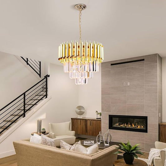 FRIXCHUR Gold Crystal Chandelier 15.7 Inch 5 Light Modern Pendant Light Fixture with Adjustable Chain E12 Base for Dining Room Foyer Bedroom Kitchen