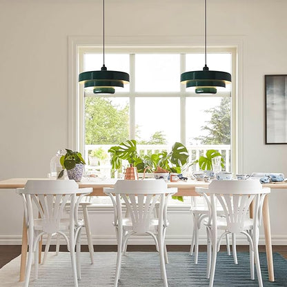 Mid Century Pendant Light Fixtures Ceiling Pendant Lighting 3-Layer Metal Shade Design Vintage Flush Mount Light for Dining Table Kitchen Island Hallway (Green)