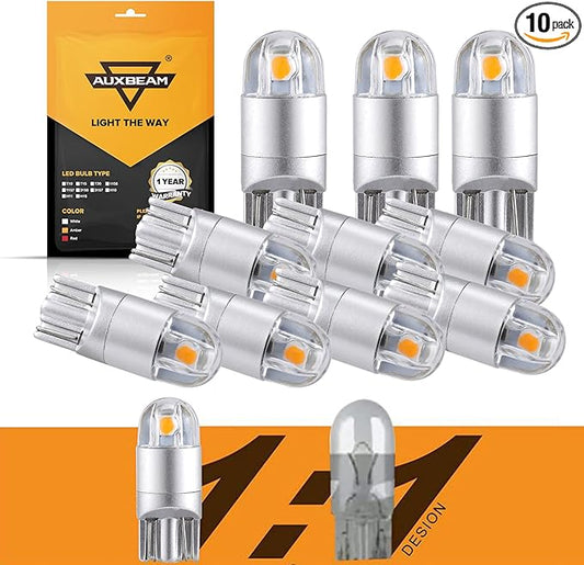 Auxbeam 194 T10 LED Bulbs Amber, Non-Polarity Extremely Bright 168 W5W Car Interior Lights, Replacement Bulb for License Plate lights, Dome Map Light, Dashboard Lights, 10 PCS