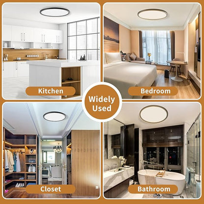 LED Flush Mount Ceiling Lights Dimmable 12Inch 3200LM 24Watt, 3000K 4500K 6000K, Low Profile Surface Mount Slim Light Fixtures Black, Thin Flat LED Panel Lights for Bedroom Bathroom Hallway, 4 Packs