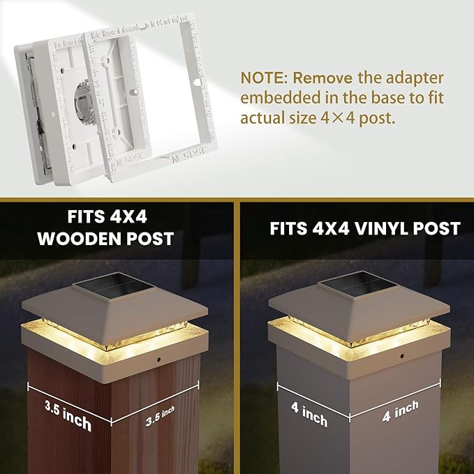 Solar Post Cap Lights Outdoor 16pack, White Waterproof Solar Powered Deck Fence Post Lights Fit 4x4 Wood/Vinyl Posts, Bright Warm White Solar Cap Light Decorate Deck, Patio, Porch, Fence