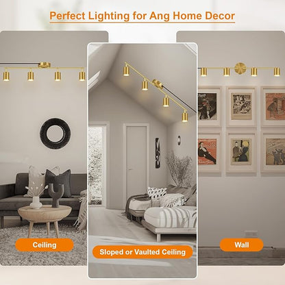 Track Lighting Plug in, LED Track Lighting Fixtures Ceiling Kit, Gold 4-Light Ceiling Light Plug-in, Wall Light with 14.8ft Power Cord, Rotatable Kitchen Spotlight for Bedroom(GU10 Socket, NO Bulb)